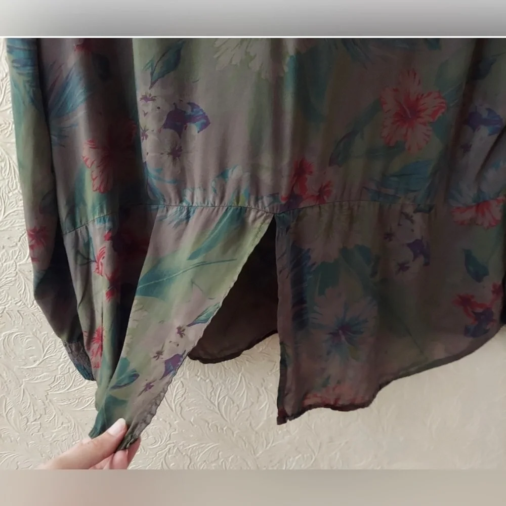 Sanctuary green floral snap front shirt long sleeve tunic top oversized Sz small - Picture 7 of 11